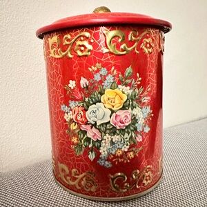 Decorative‎ Embossed Gold Roses Red Candy Tin Vintage Made in Western Germany